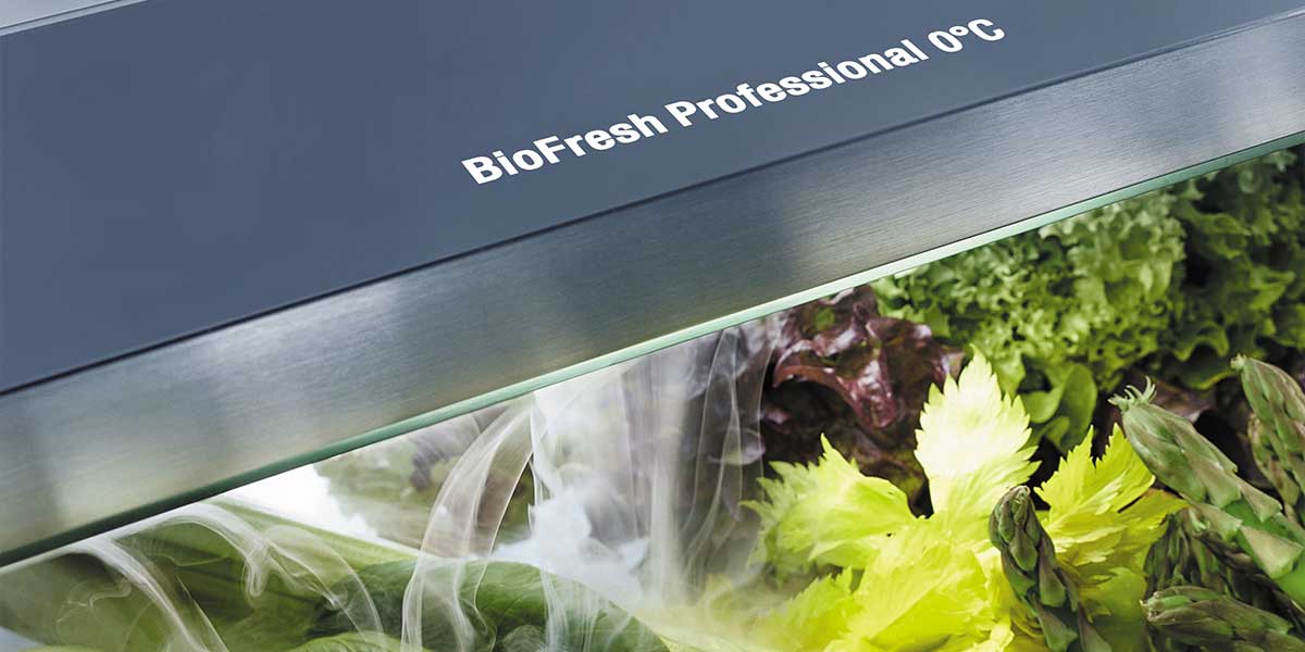 Close-up of a Liebherr BioFresh drawer filled with fresh produce