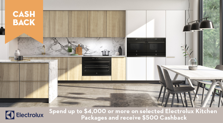 Purchase a selected Electrolux Kitchen Package and receive $500 Cashback