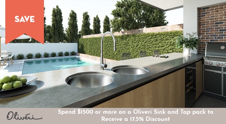 Spend $1500 or more on a Oliveri Sink and Tap pack and Save 17.5%