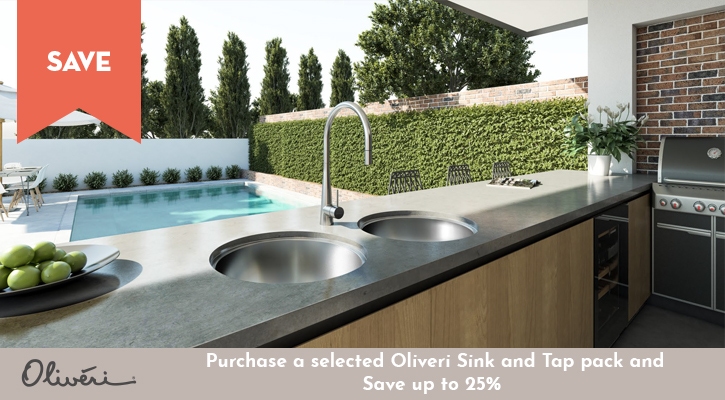 Purchase a selected Oliveri Sink and Tap Pack and Save up to 25%
