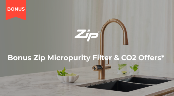 Purchase selected Zip Hydrotaps and receive a Bonus Filter or Filter and CO2 