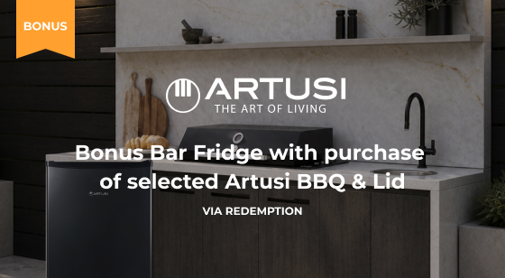 Purchase a selected Artusi BBQ & Lid together and claim a Bonus Bar Fridge