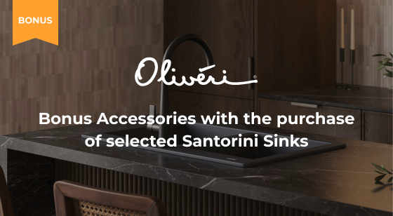 Purchase a selected Oliveri Santorini Sink to receive two Bonus Accessories