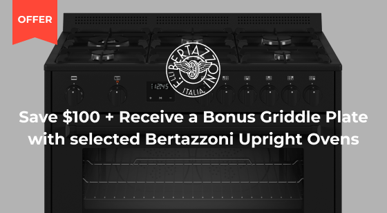 Bonus Griddle Palte Plus Save $100 when purchasing selected Bertazzoni Cookers
