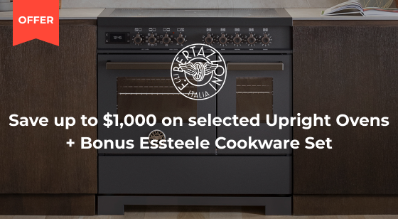 Bonus Cookware Set Plus Save when purchasing selected Bertazzoni Cookers