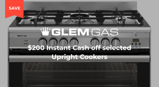 Purchase selected Glem Gas Upright Cooker and receive $200 Cash off