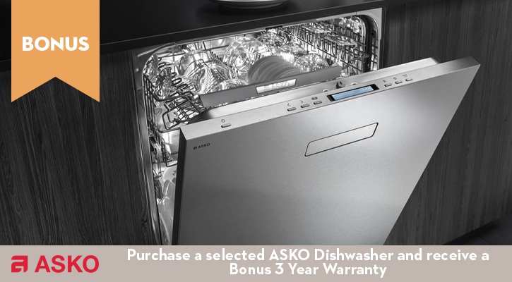 Purchase a selected ASKO Dishwasher and receive a Bonus 3 Year Warranty
