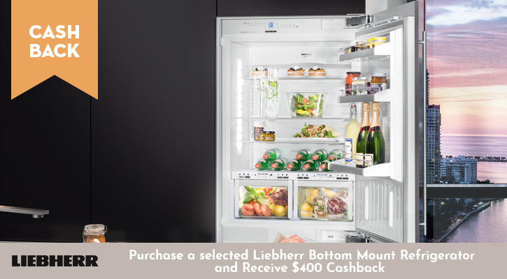 Purchase a selected Liebherr Bottom Mount Refrigerator and Receive $400 Cashback