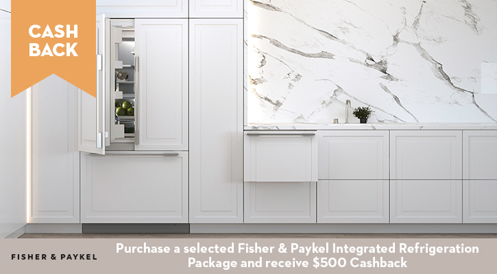 Purchase a selected Fisher and Paykel Refrigeration Package and receive $500 Cashback
