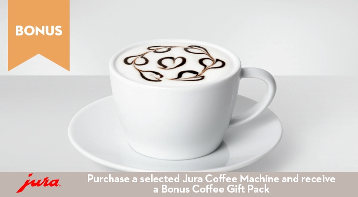 Purchase selected Jura Coffee Machines and claim a Bonus Gift Pack
