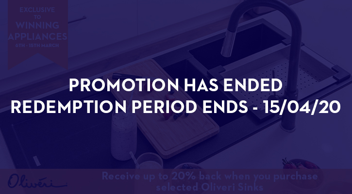 Receive up to 20% back when you purchase selected Oliveri Sinks