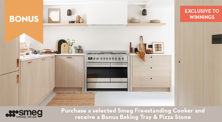 Purchase a selected Smeg Freestanding Cooker and receive a Bonus Baking Tray & Pizza Stone