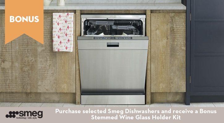 Purchase selected Smeg Dishwashers and receive a Bonus Stemmed Glass Holder Kit