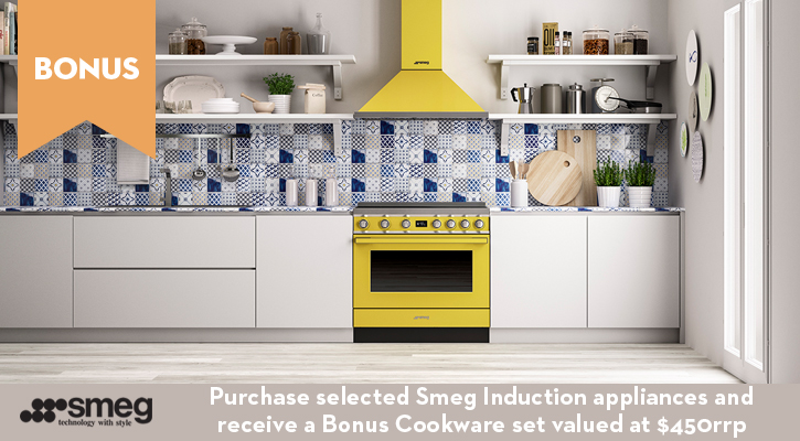 Purchase selected Smeg Induction appliances and receive a Bonus Cookware Set