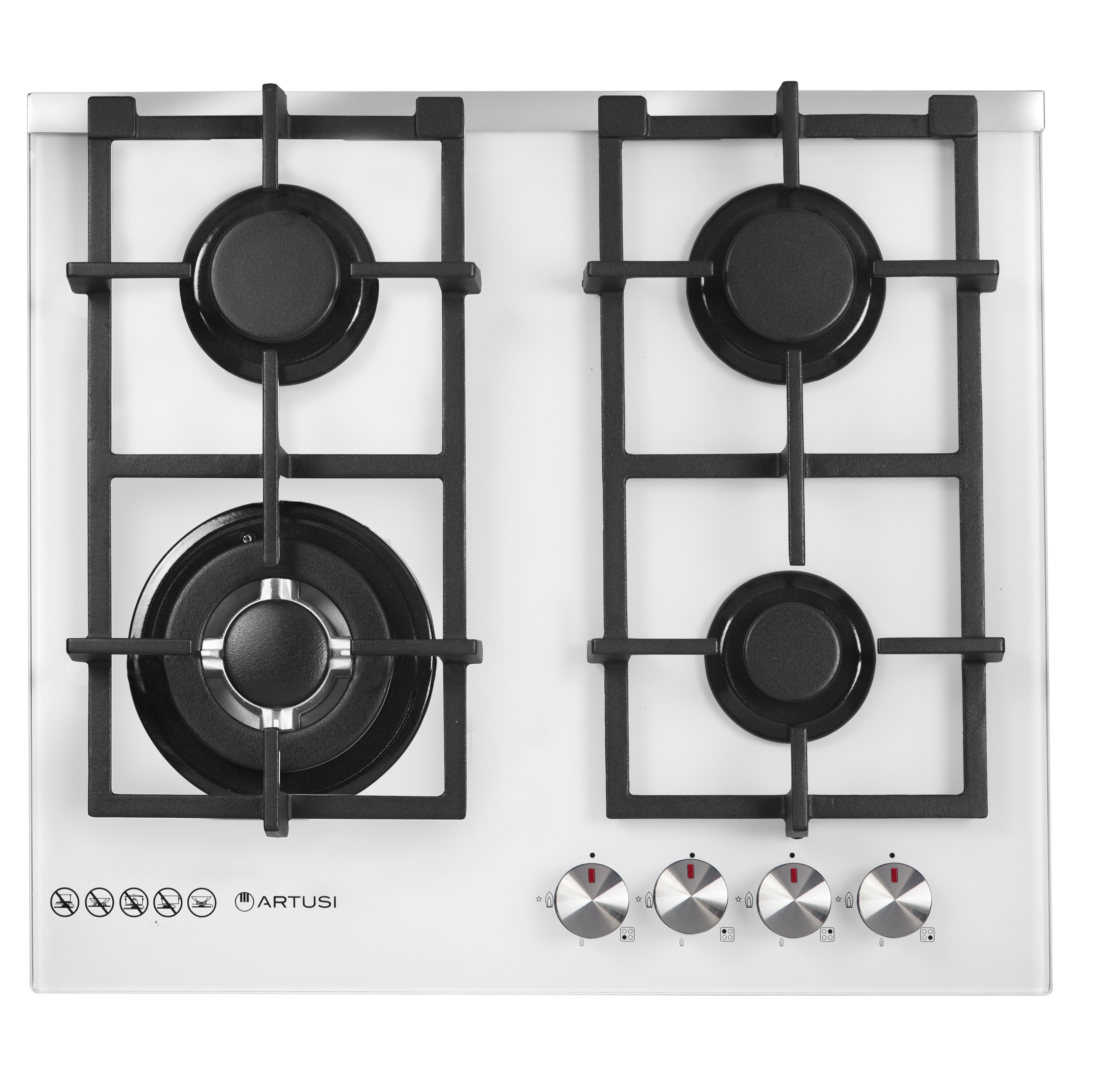 Artusi 60cm White Glass Natural Gas Cooktop CAGH6000W | Winning Appliances