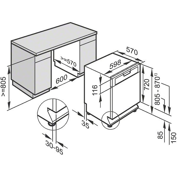 miele dishwasher depth