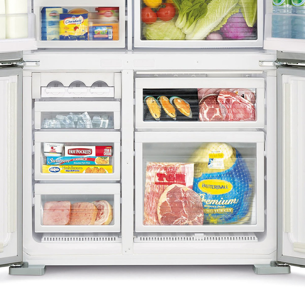 mitsubishi 650l l4 glass mini french door fridge