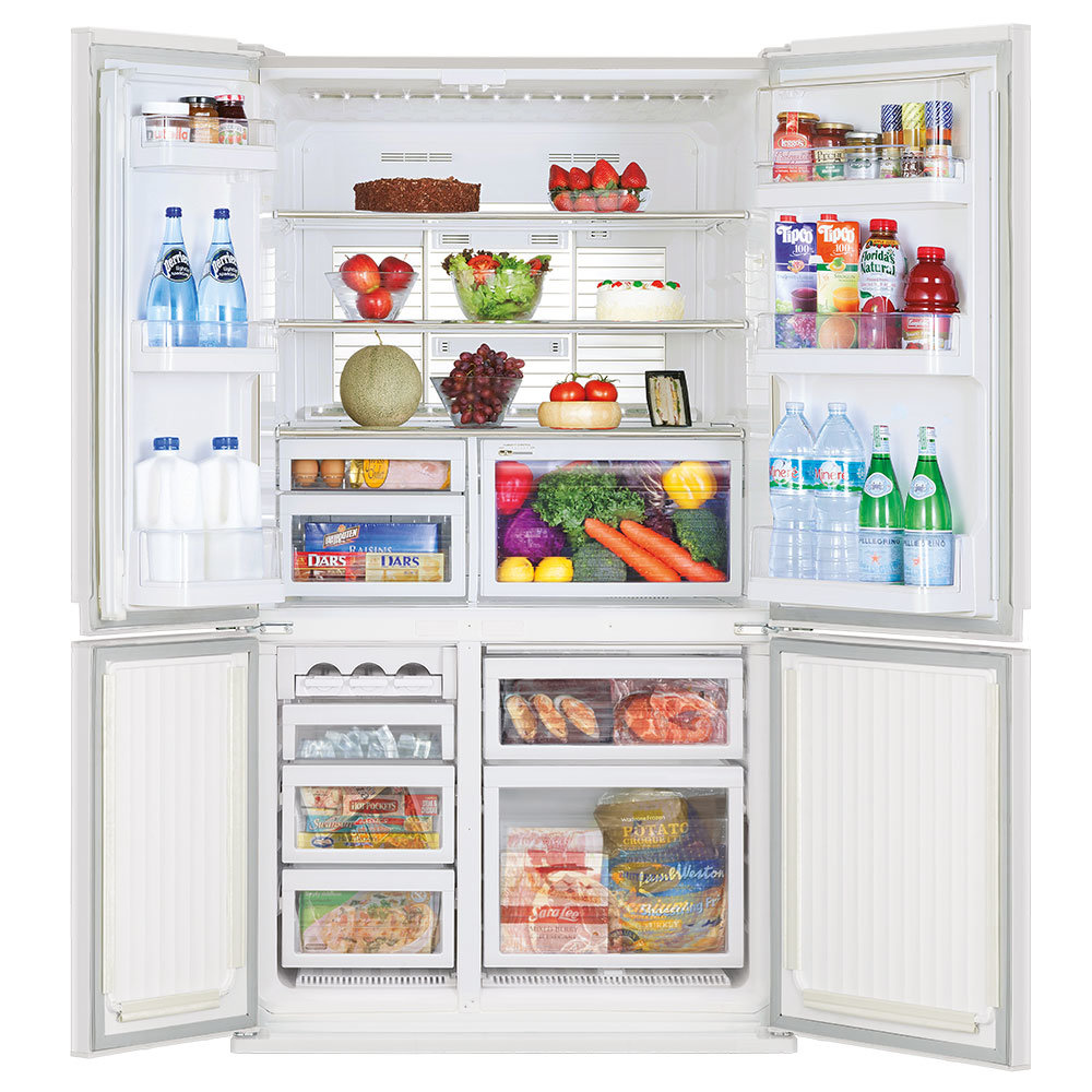 mitsubishi 650l l4 glass mini french door fridge