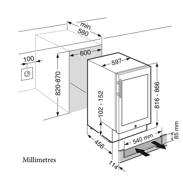 bar fridge width